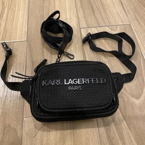 Karl Lagerfeld Black Textured Fabric Belt or crossbody Bag